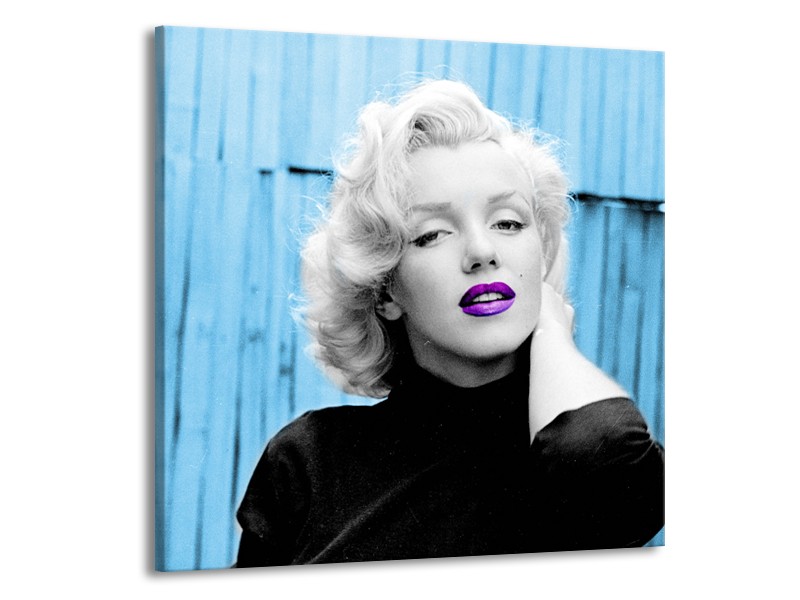 Glasschilderij Marilyn Monroe | Blauw, Zwart, Wit | 50x50cm 1Luik