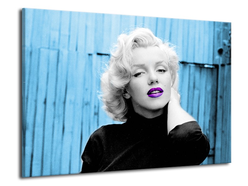 Glasschilderij Marilyn Monroe | Blauw, Zwart, Wit | 70x50cm 1Luik