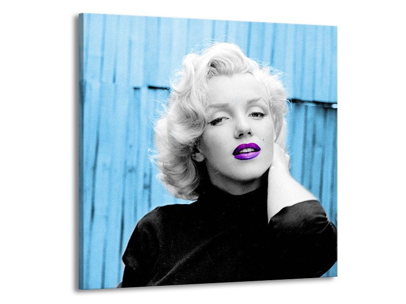 Canvas Schilderij Marilyn Monroe | Blauw, Zwart, Wit | 70x70cm 1Luik