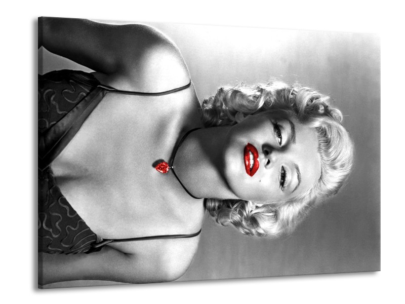 Glasschilderij Marilyn Monroe | Zwart, Grijs, Rood | 100x70cm 1Luik