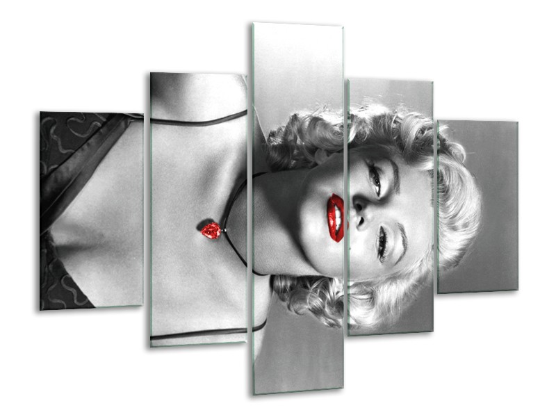Glasschilderij Marilyn Monroe | Zwart, Grijs, Rood | 100x70cm 5Luik