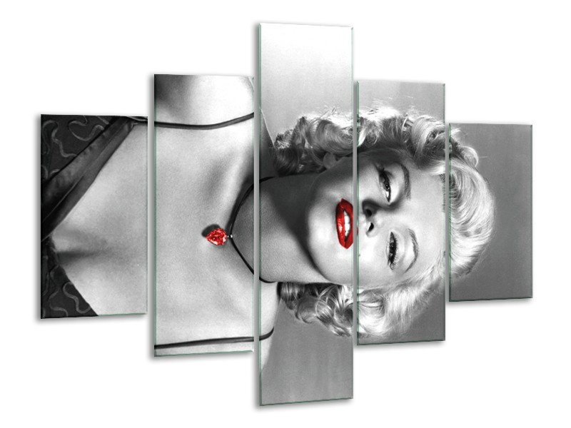 Canvas Schilderij Marilyn Monroe | Zwart, Grijs, Rood | 100x70cm 5Luik