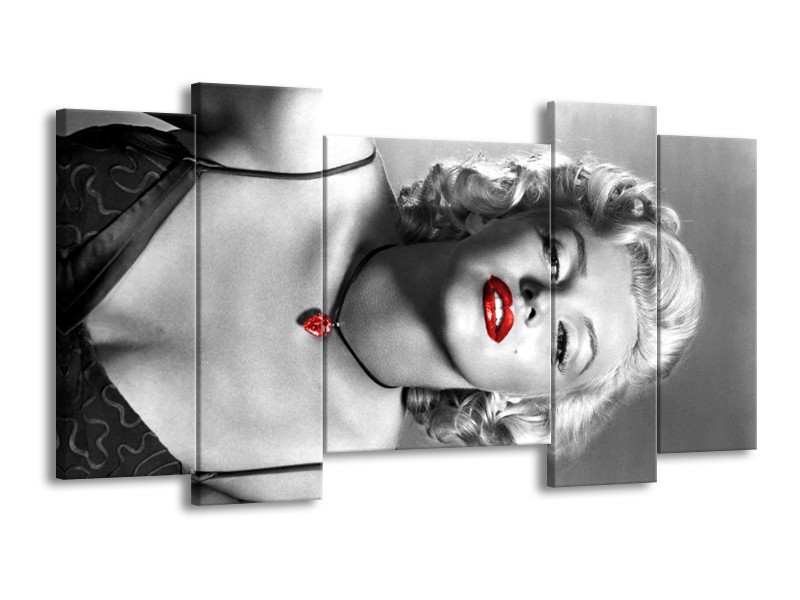 Canvas Schilderij Marilyn Monroe | Zwart, Grijs, Rood | 120x65cm 5Luik