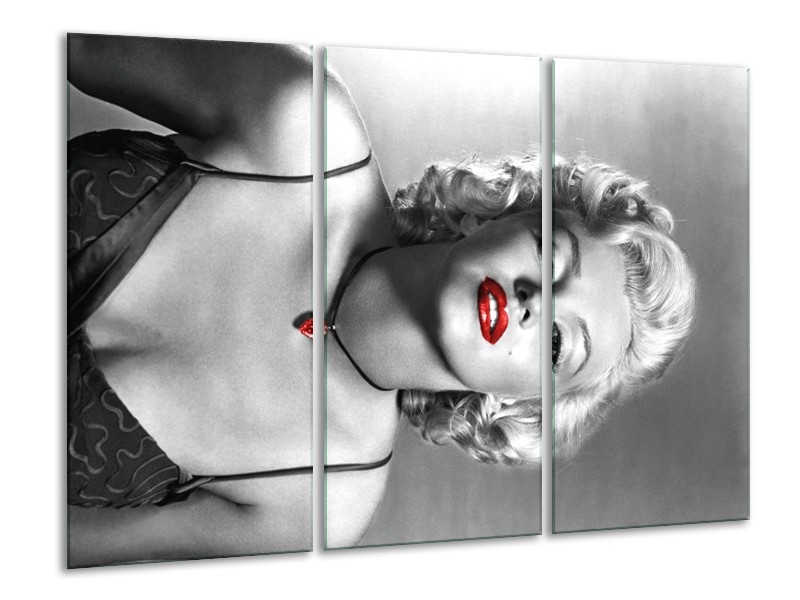 Canvas Schilderij Marilyn Monroe | Zwart, Grijs, Rood | 120x80cm 3Luik