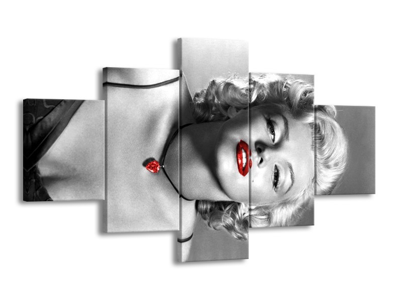 Canvas Schilderij Marilyn Monroe | Zwart, Grijs, Rood | 125x70cm 5Luik