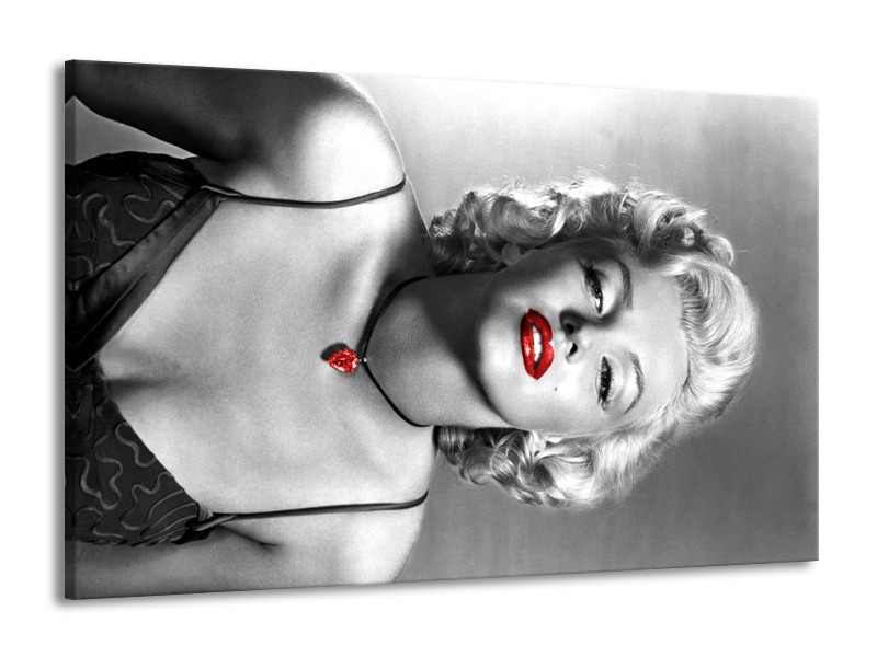 Canvas Schilderij Marilyn Monroe | Zwart, Grijs, Rood | 140x90cm 1Luik