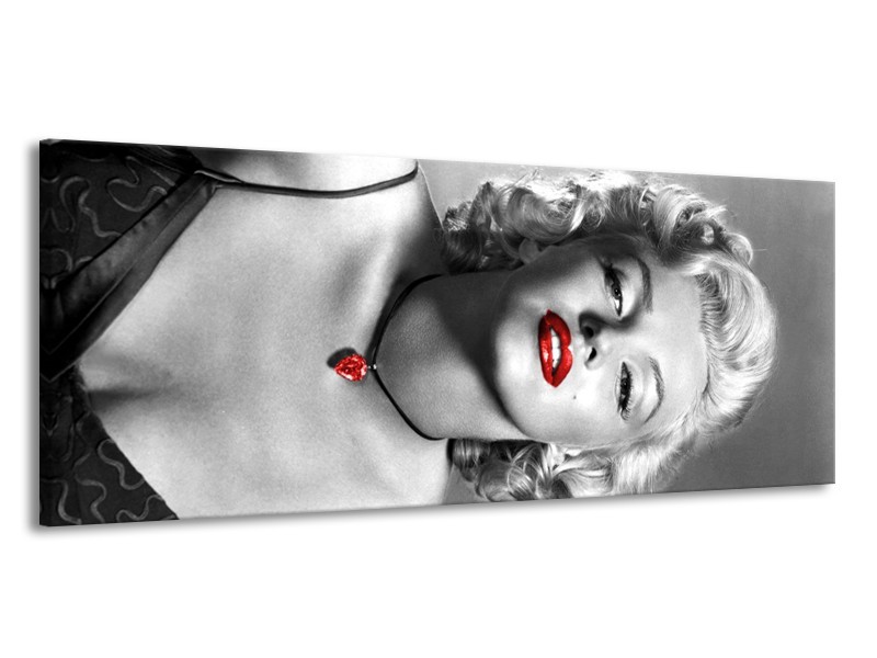 Canvas Schilderij Marilyn Monroe | Zwart, Grijs, Rood | 145x58cm 1Luik