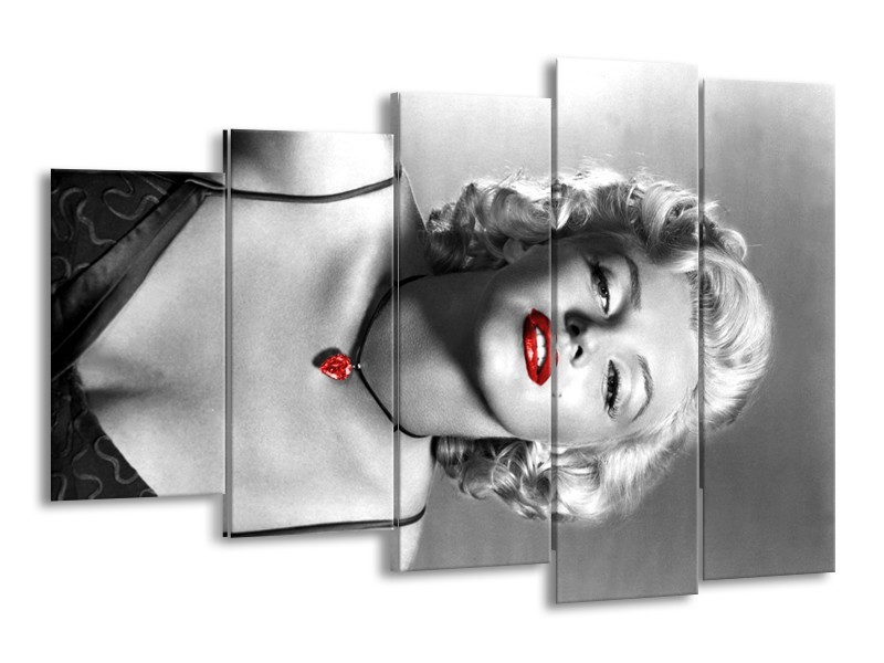 Glasschilderij Marilyn Monroe | Zwart, Grijs, Rood | 150x100cm 5Luik