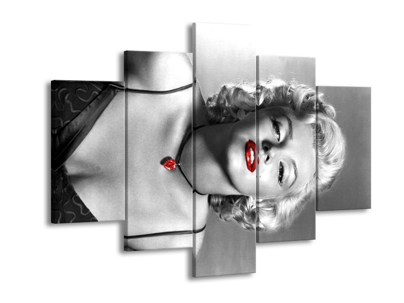 Canvas Schilderij Marilyn Monroe | Zwart, Grijs, Rood | 150x105cm 5Luik