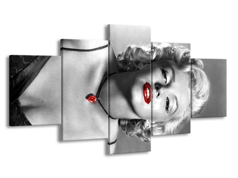 Canvas Schilderij Marilyn Monroe | Zwart, Grijs, Rood | 150x80cm 5Luik