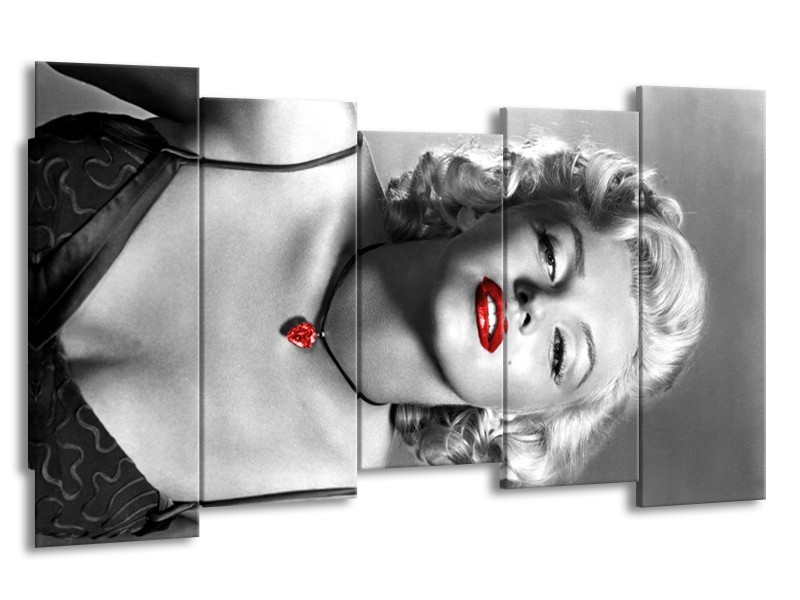 Canvas Schilderij Marilyn Monroe | Zwart, Grijs, Rood | 150x80cm 5Luik