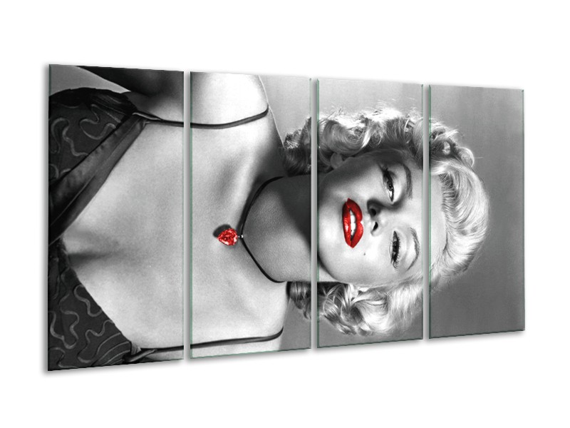 Glasschilderij Marilyn Monroe | Zwart, Grijs, Rood | 160x80cm 4Luik