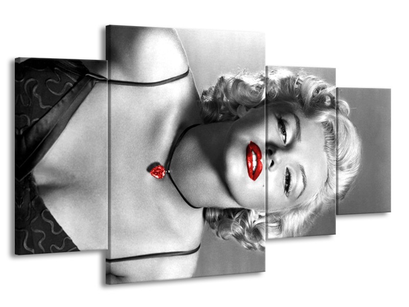 Canvas Schilderij Marilyn Monroe | Zwart, Grijs, Rood | 160x90cm 4Luik