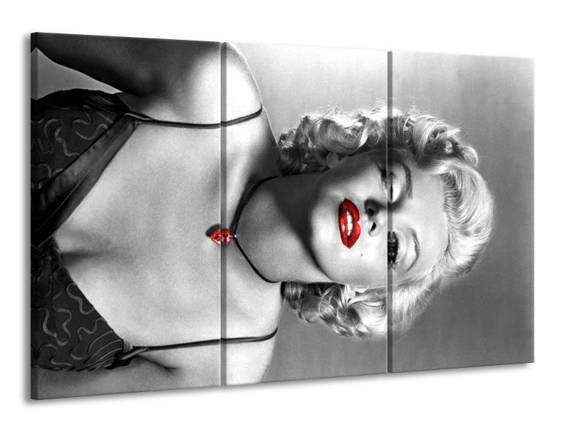 Glasschilderij Marilyn Monroe | Zwart, Grijs, Rood | 165x100cm 3Luik