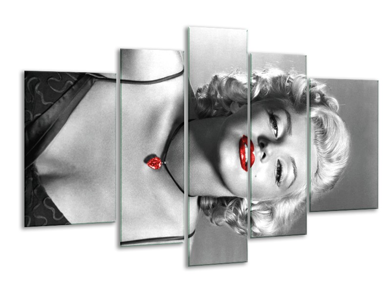 Canvas Schilderij Marilyn Monroe | Zwart, Grijs, Rood | 170x100cm 5Luik