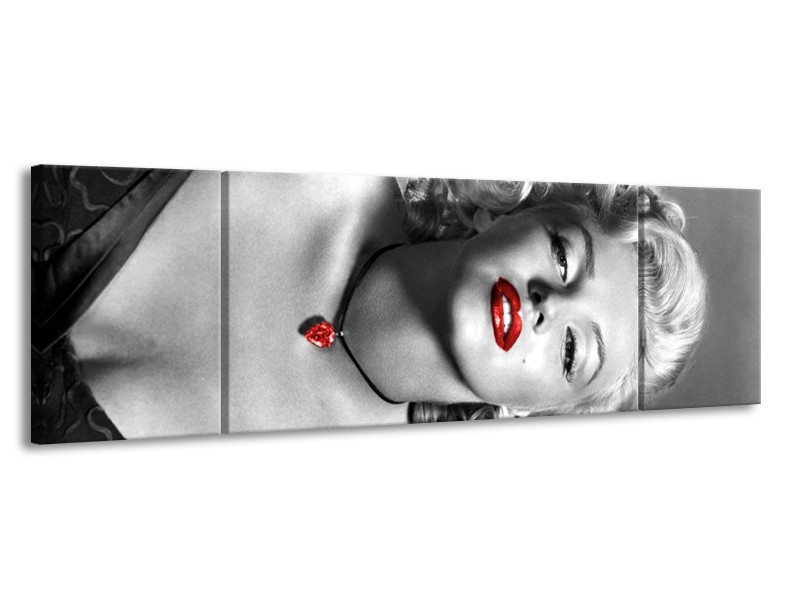 Glasschilderij Marilyn Monroe | Zwart, Grijs, Rood | 170x50cm 3Luik