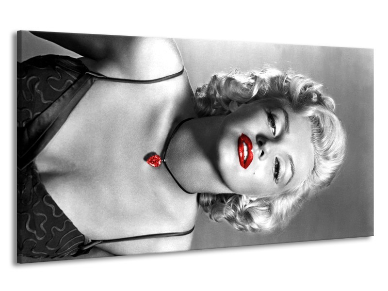 Canvas Schilderij Marilyn Monroe | Zwart, Grijs, Rood | 190x100cm 1Luik