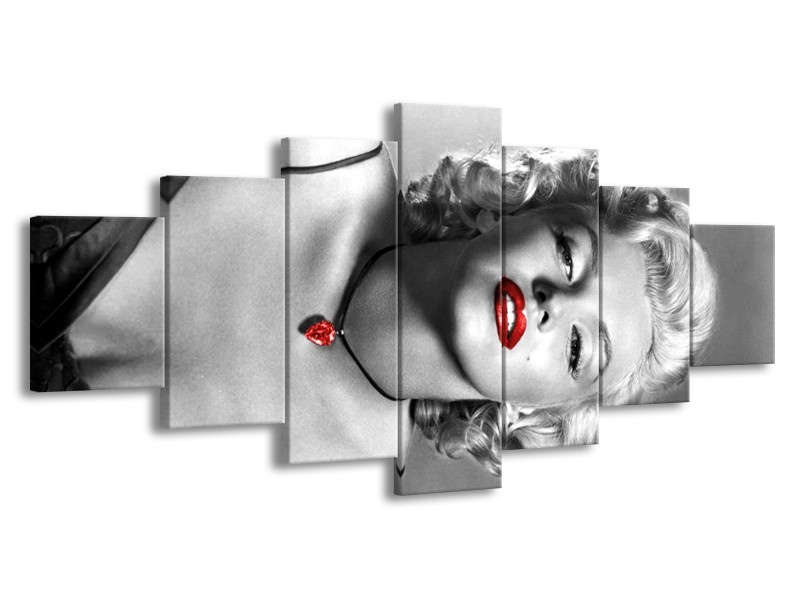Glasschilderij Marilyn Monroe | Zwart, Grijs, Rood | 210x100cm 7Luik