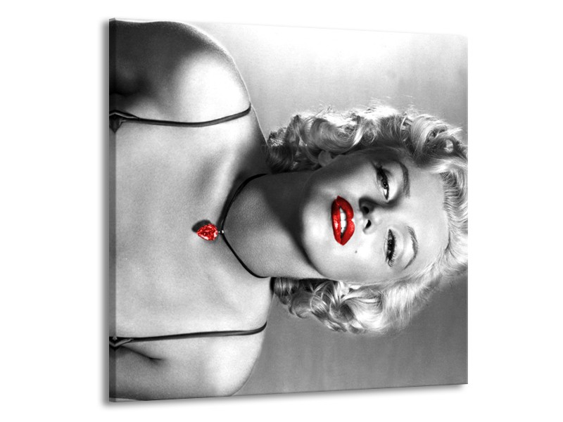Glasschilderij Marilyn Monroe | Zwart, Grijs, Rood | 50x50cm 1Luik