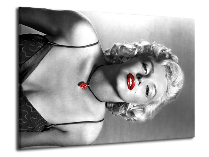 Canvas Schilderij Marilyn Monroe | Zwart, Grijs, Rood | 70x50cm 1Luik