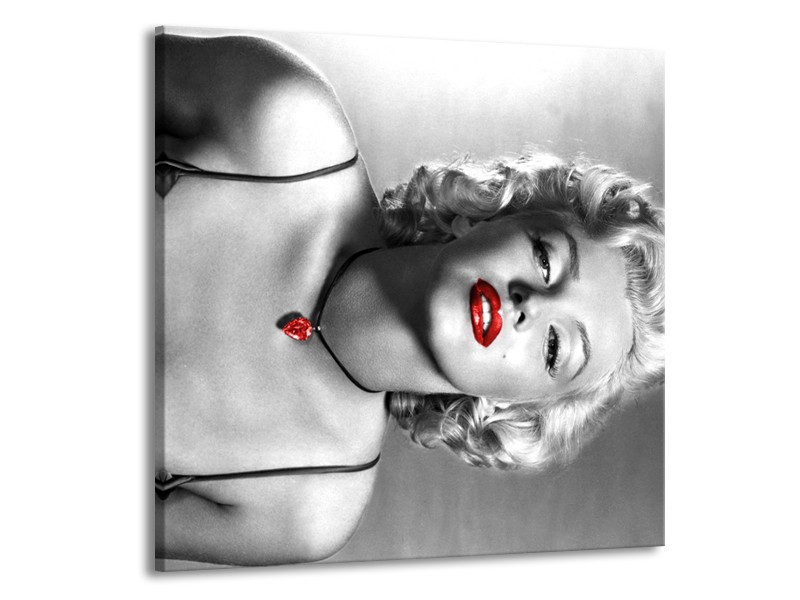 Glasschilderij Marilyn Monroe | Zwart, Grijs, Rood | 70x70cm 1Luik