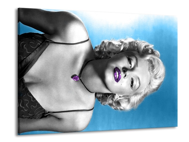 Glasschilderij Marilyn Monroe | Blauw, Grijs, Paars | 100x70cm 1Luik