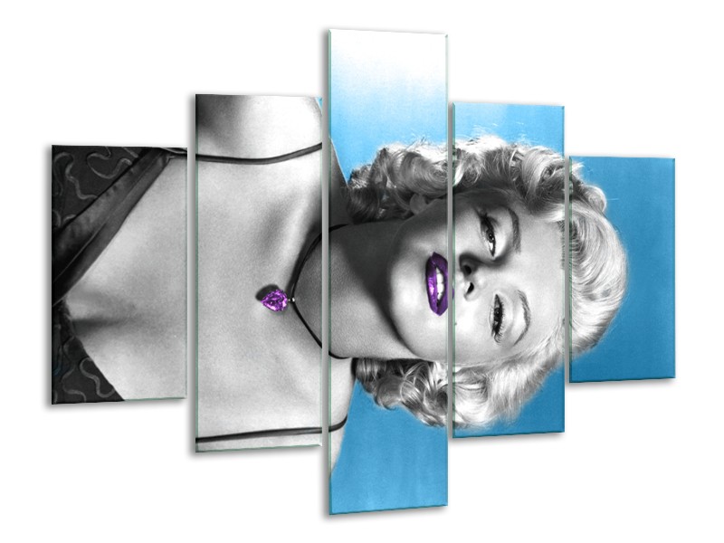 Canvas Schilderij Marilyn Monroe | Blauw, Grijs, Paars | 100x70cm 5Luik