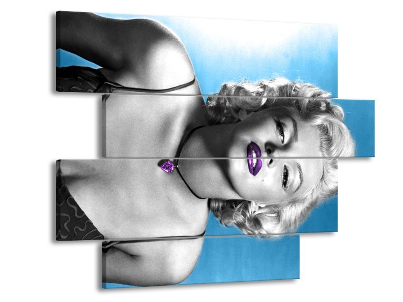 Glasschilderij Marilyn Monroe | Blauw, Grijs, Paars | 115x85cm 4Luik