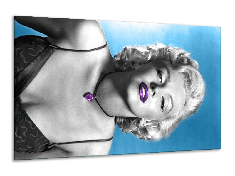 Glasschilderij Marilyn Monroe | Blauw, Grijs, Paars | 120x70cm 1Luik