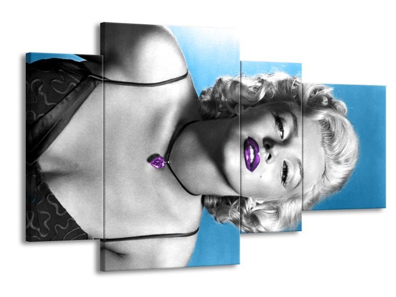 Canvas Schilderij Marilyn Monroe | Blauw, Grijs, Paars | 120x75cm 4Luik