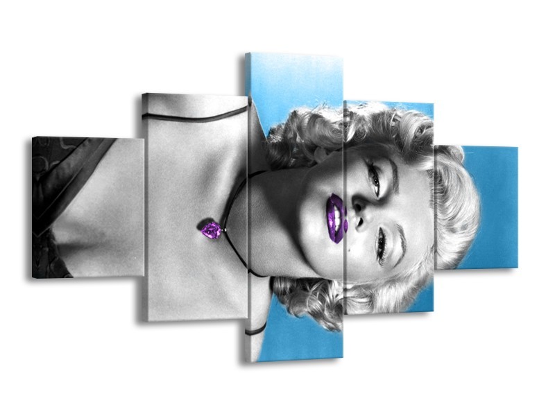 Glasschilderij Marilyn Monroe | Blauw, Grijs, Paars | 125x70cm 5Luik