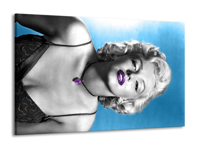 Glasschilderij Marilyn Monroe | Blauw, Grijs, Paars | 140x90cm 1Luik