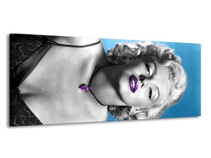 Canvas Schilderij Marilyn Monroe | Blauw, Grijs, Paars | 145x58cm 1Luik