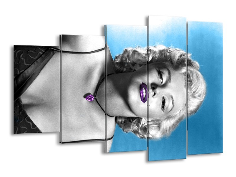 Canvas Schilderij Marilyn Monroe | Blauw, Grijs, Paars | 150x100cm 5Luik