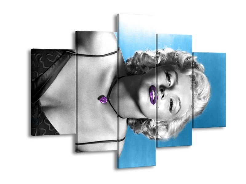 Glasschilderij Marilyn Monroe | Blauw, Grijs, Paars | 150x105cm 5Luik