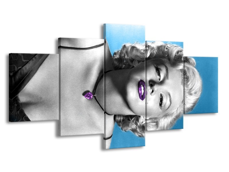 Glasschilderij Marilyn Monroe | Blauw, Grijs, Paars | 150x80cm 5Luik