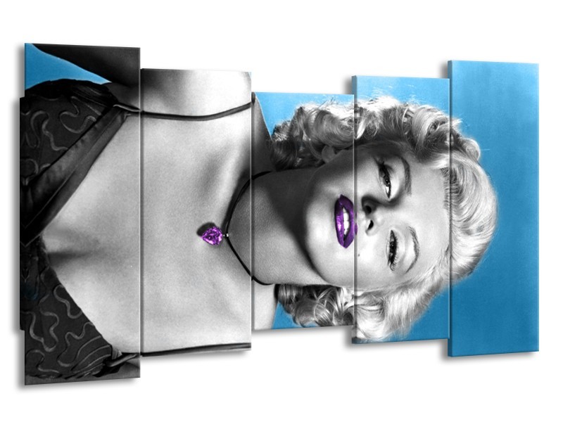 Glasschilderij Marilyn Monroe | Blauw, Grijs, Paars | 150x80cm 5Luik