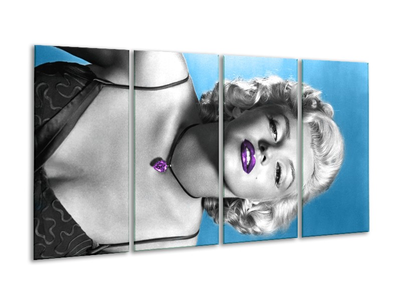 Glasschilderij Marilyn Monroe | Blauw, Grijs, Paars | 160x80cm 4Luik