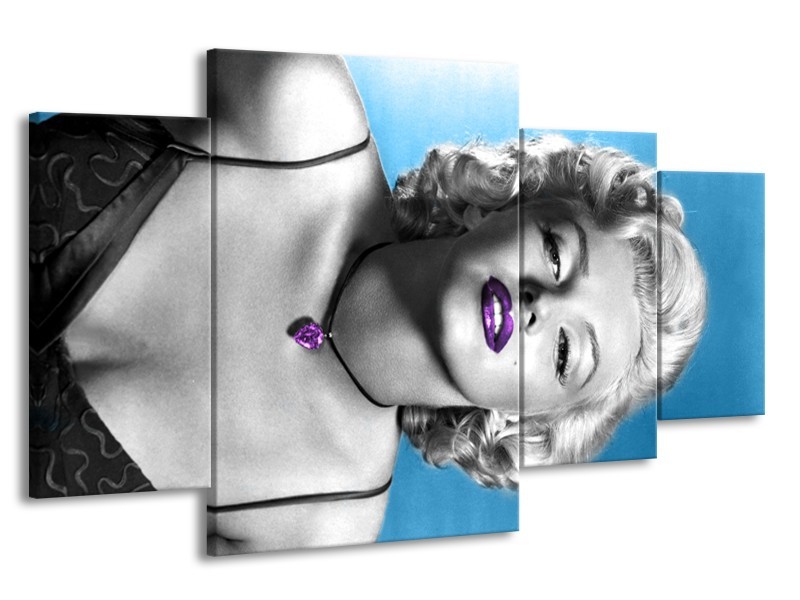 Glasschilderij Marilyn Monroe | Blauw, Grijs, Paars | 160x90cm 4Luik