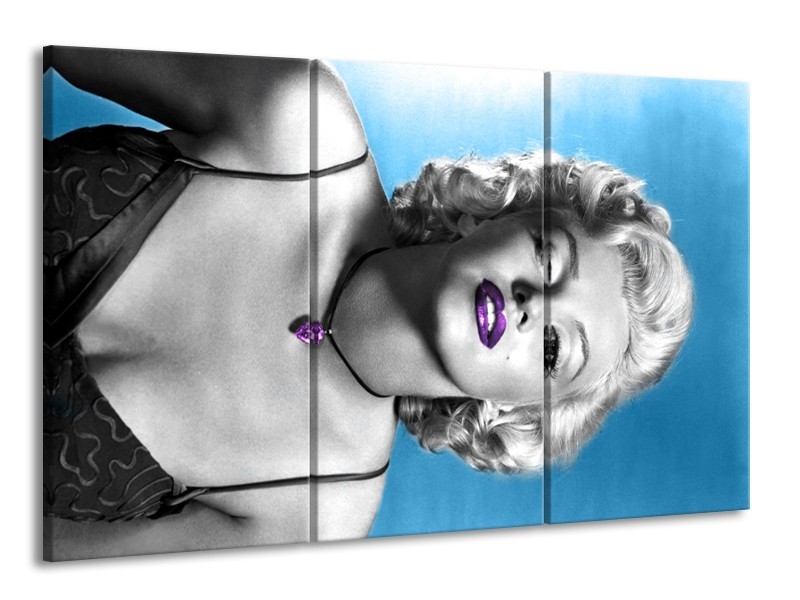 Canvas Schilderij Marilyn Monroe | Blauw, Grijs, Paars | 165x100cm 3Luik