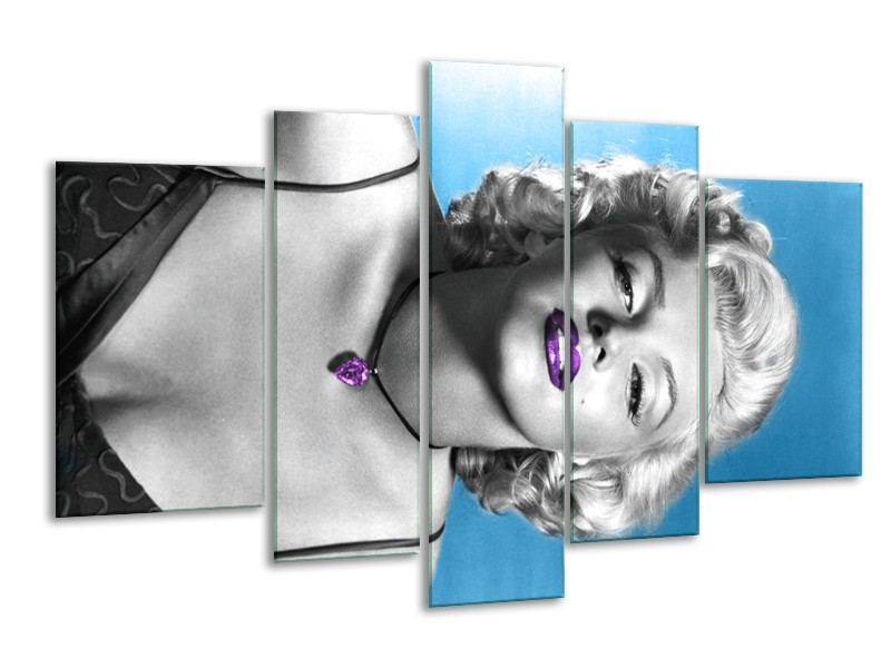 Glasschilderij Marilyn Monroe | Blauw, Grijs, Paars | 170x100cm 5Luik
