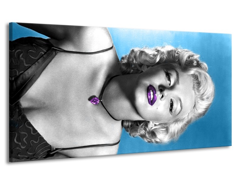 Canvas Schilderij Marilyn Monroe | Blauw, Grijs, Paars | 170x90cm 1Luik