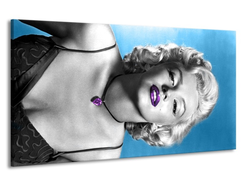 Canvas Schilderij Marilyn Monroe | Blauw, Grijs, Paars | 190x100cm 1Luik