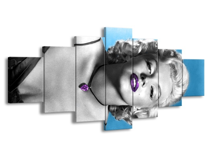 Canvas Schilderij Marilyn Monroe | Blauw, Grijs, Paars | 210x100cm 7Luik