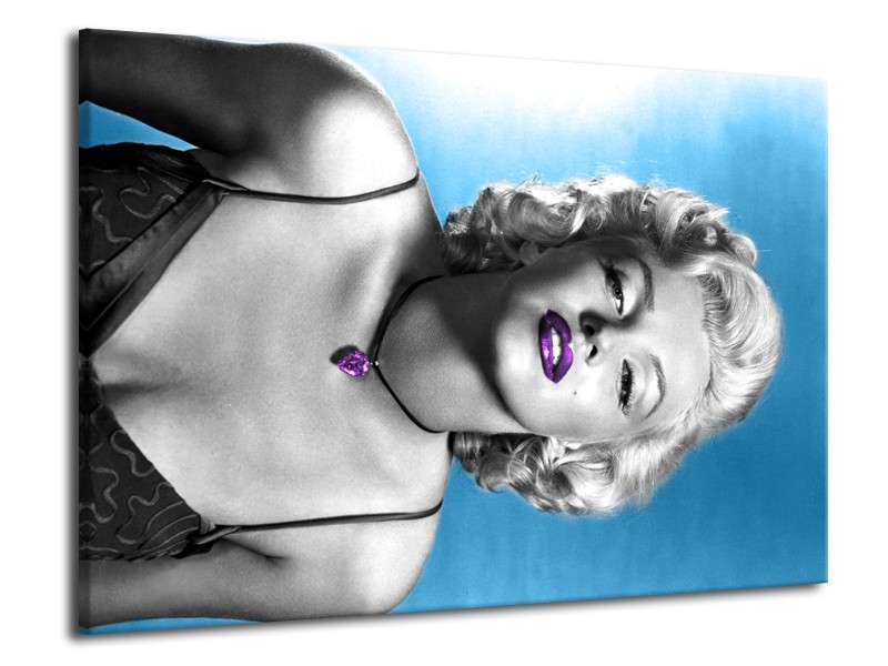 Glasschilderij Marilyn Monroe | Blauw, Grijs, Paars | 70x50cm 1Luik