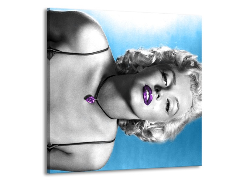 Glasschilderij Marilyn Monroe | Blauw, Grijs, Paars | 70x70cm 1Luik