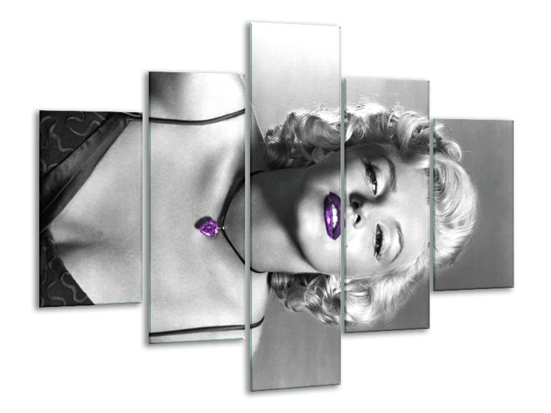 Canvas Schilderij Marilyn Monroe | Grijs, Paars, Zwart | 100x70cm 5Luik