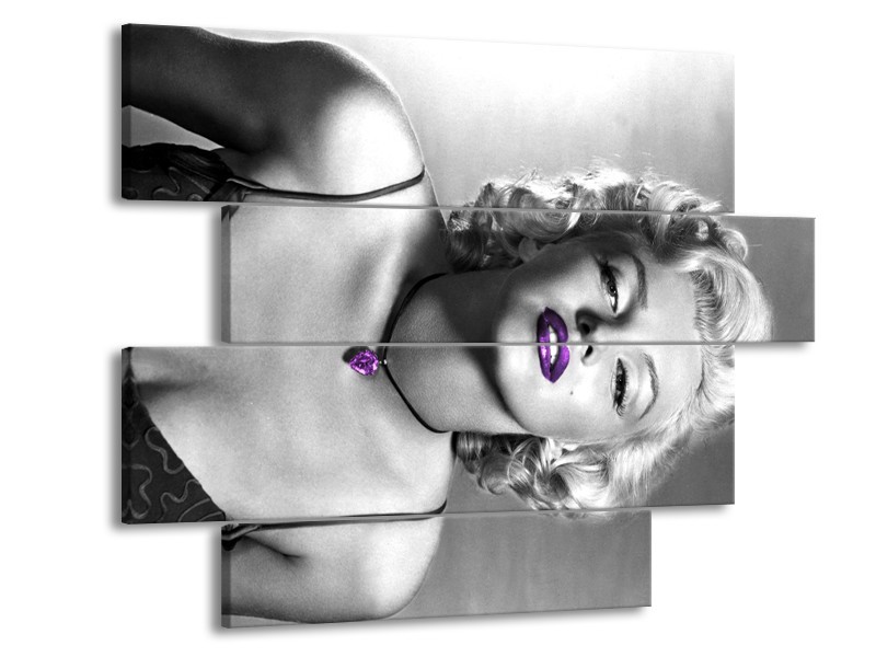 Canvas Schilderij Marilyn Monroe | Grijs, Paars, Zwart | 115x85cm 4Luik