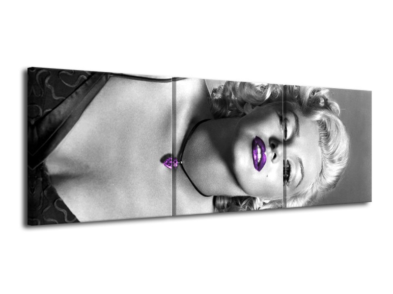 Glasschilderij Marilyn Monroe | Grijs, Paars, Zwart | 120x40cm 3Luik