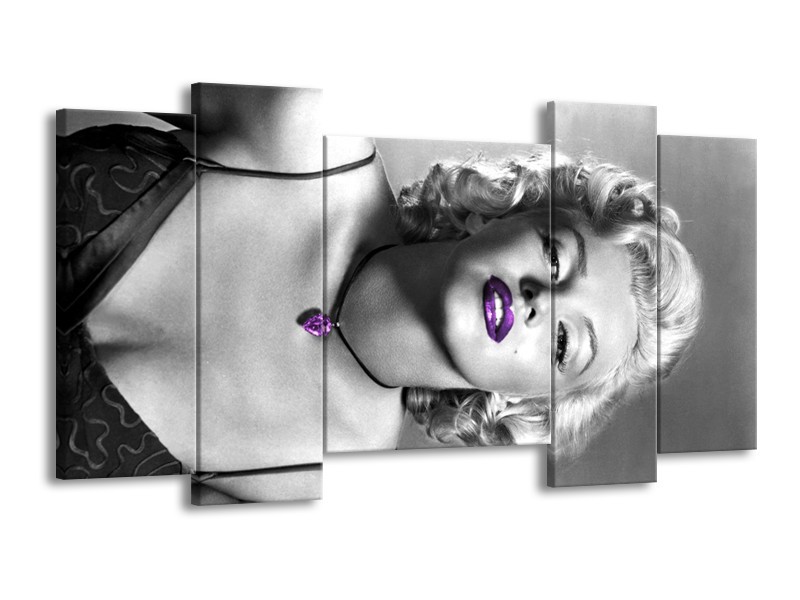 Canvas Schilderij Marilyn Monroe | Grijs, Paars, Zwart | 120x65cm 5Luik